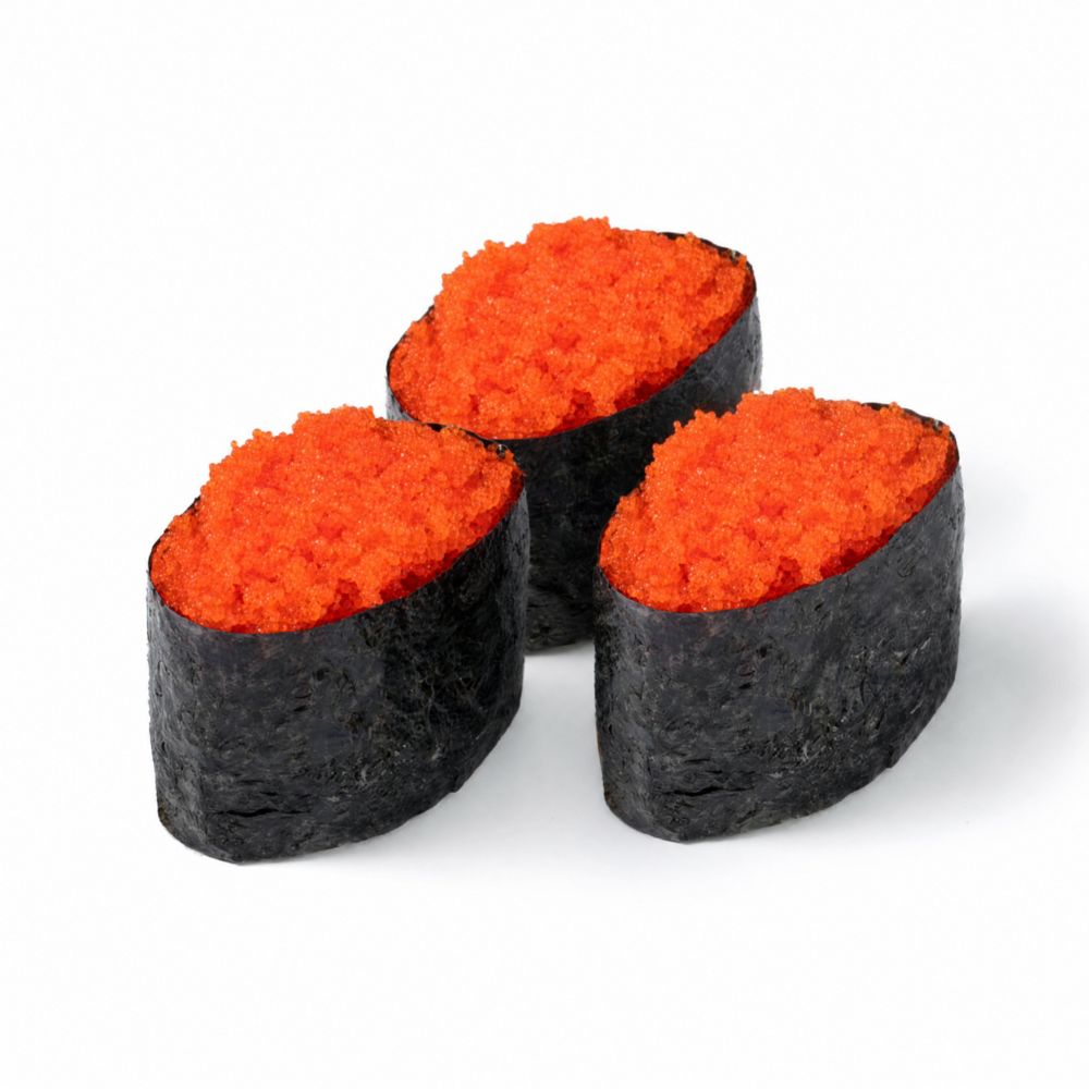 Гункан с икрой тобико (оранжевая, красная, зеленая) 3 шт
